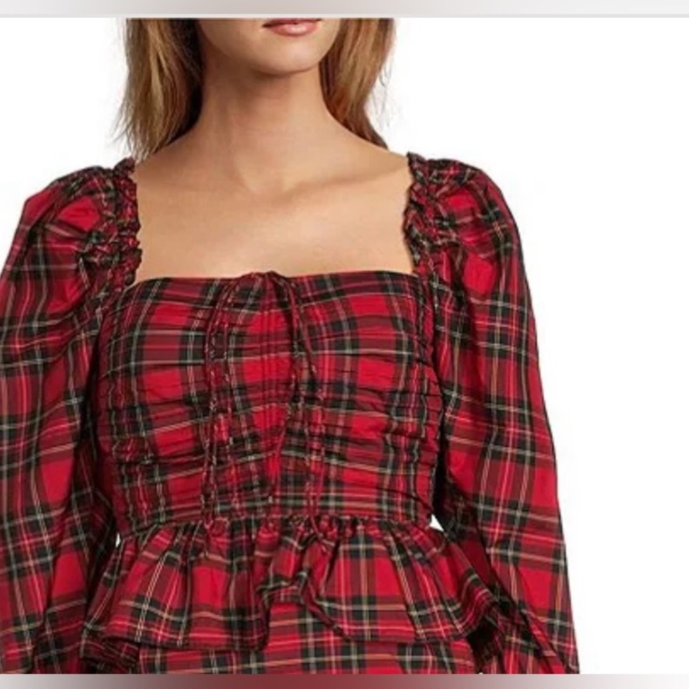 ANTONIO MELANI Red Plaid Saree Blouse
